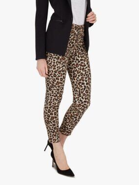Veronica Beard Debbie 10” High Rise Leopard Cut Print Jeans Sz 24 Ankle